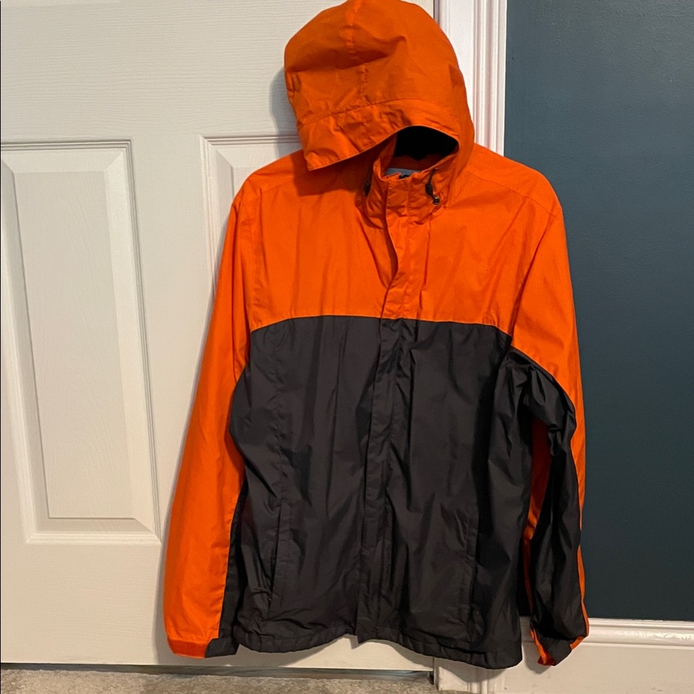 Columbia Men's Vibrant Orange and Charcoal Raincoat